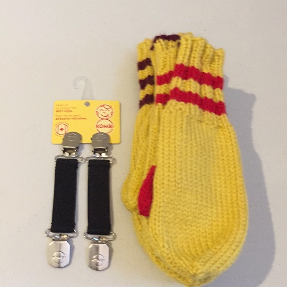 3 Pairs Hand Knit Mittens & Kombi Mitt Clips Kids Children's - Picture 13 of 16